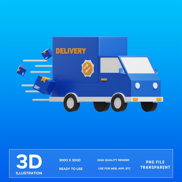 PSD illustrazione 3d del camion di consegna psd