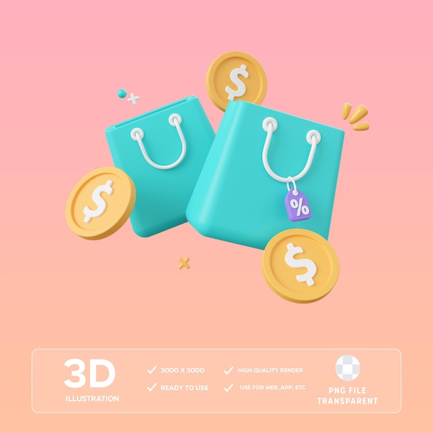 PSD illustrazione 3d della borsa della spesa psd