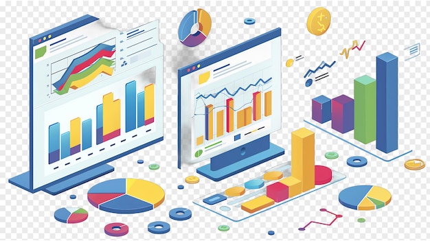 PSD illustrazione di analisi dei dati isolata su uno sfondo trasparente