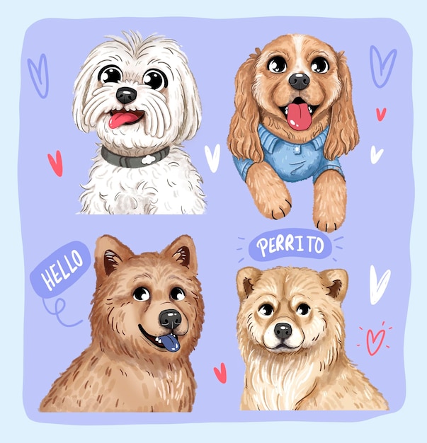 PSD illustrazione di cani adorabili per animali domestici