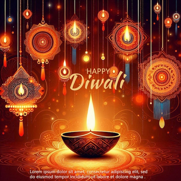 PSD illustrazione di dia bruciata sullo sfondo di una felice festa di diwali e una bella illuminazione