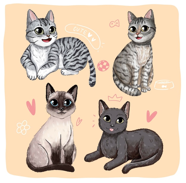 PSD illustrazione di gatini gatti di branco