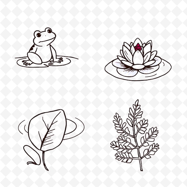 PSD illustrazionefrog water lily ripple fern leaf una rana seduta vicino al w creative coloring nature seta