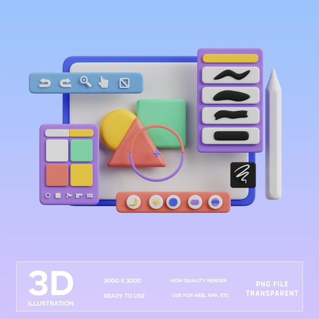 PSD ilustração 3d da aplicação de desenho psd