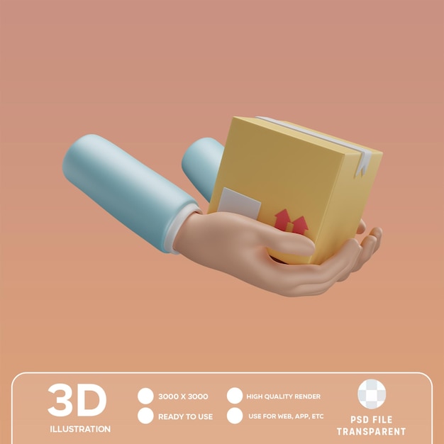 PSD ilustração 3d da caixa psd na mão