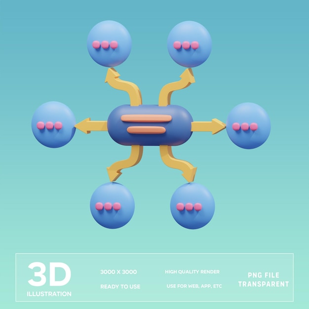 PSD ilustração 3d da hierarquia da rede psd