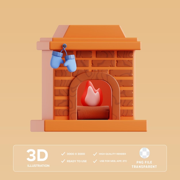 PSD ilustração 3d da lareira psd