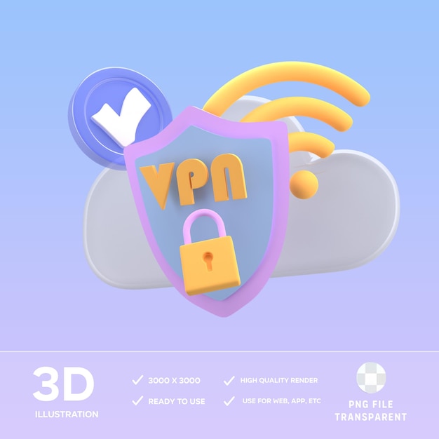 PSD ilustração 3d da rede psd vpn