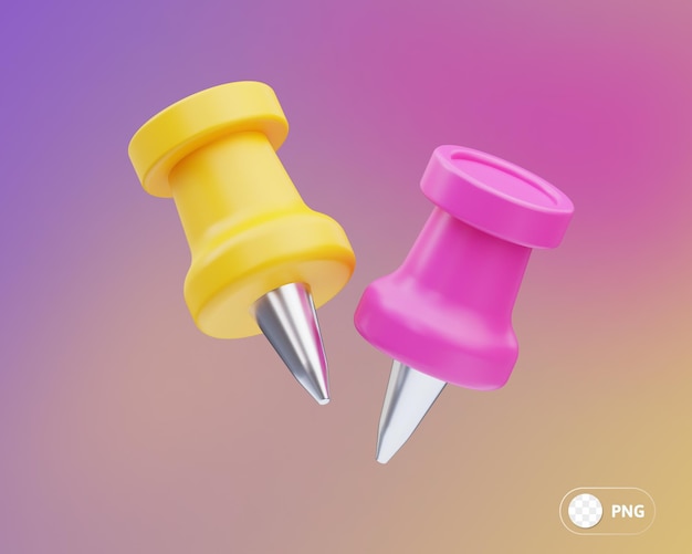 PSD ilustração 3d de artigos de papelaria push pin