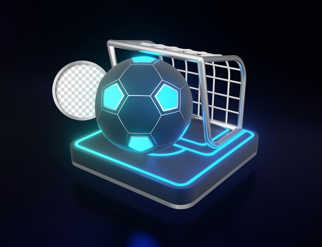 PSD ilustração 3d de bola de futebol e rede de gol