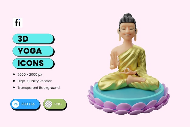 PSD ilustração 3d de buda yoga.