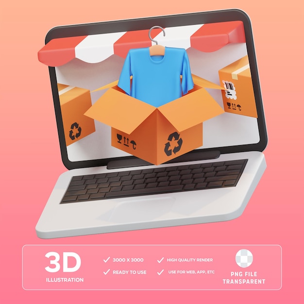 PSD ilustração 3d de compras de tecidos on-line em psd