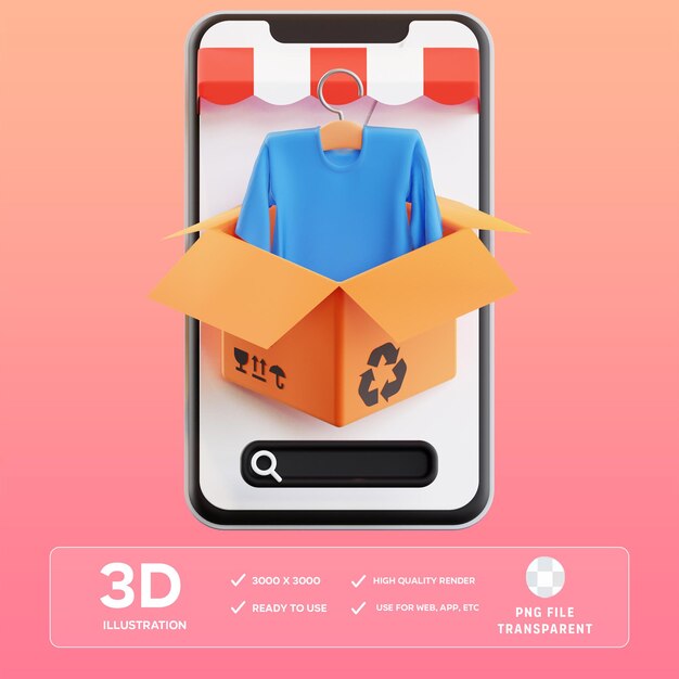 PSD ilustração 3d de compras móveis psd