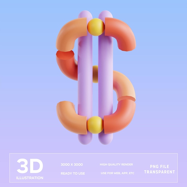 PSD ilustração 3d de dólar psd