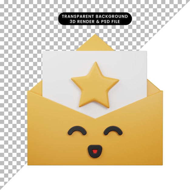 Ilustração 3D de e-mail feliz de emoji de ícone simples com estilo de renderização 3d de envelope