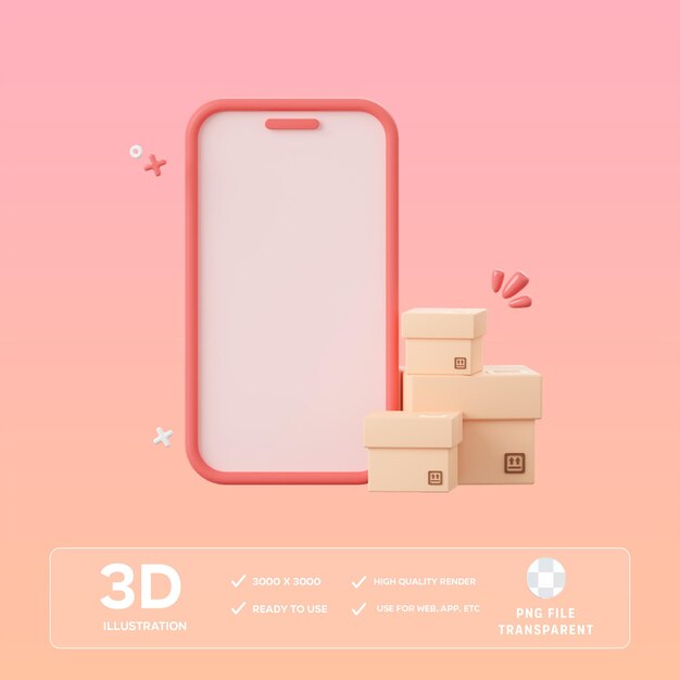 PSD ilustração 3d de entrega móvel de psd