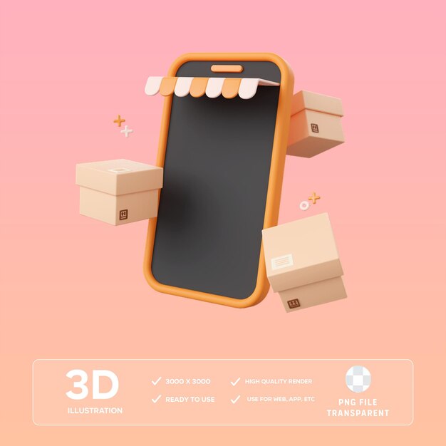 PSD ilustração 3d de entrega móvel de psd