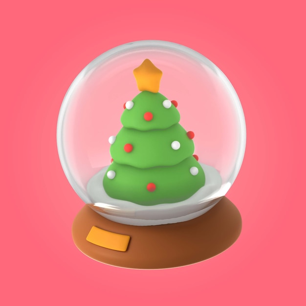 Ilustração 3D de globo de neve de Natal com árvore de Natal