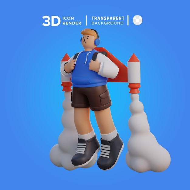 Ilustração 3D de Lucas com Jetpack