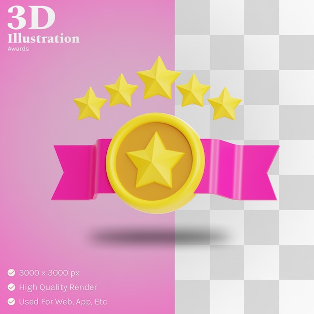 PSD ilustração 3d de medalha de estrela