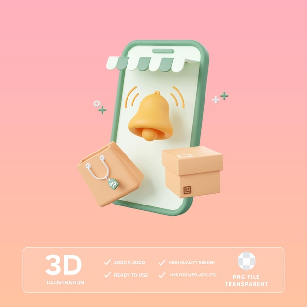 Ilustração 3D de notificação móvel PSD