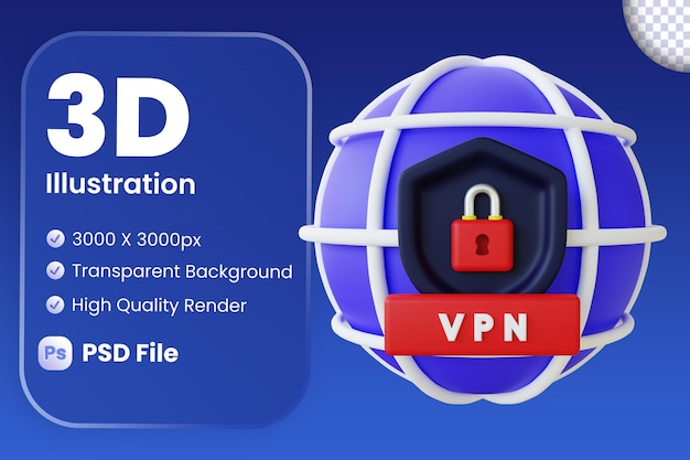 PSD ilustração 3d de segurança de vpn na internet