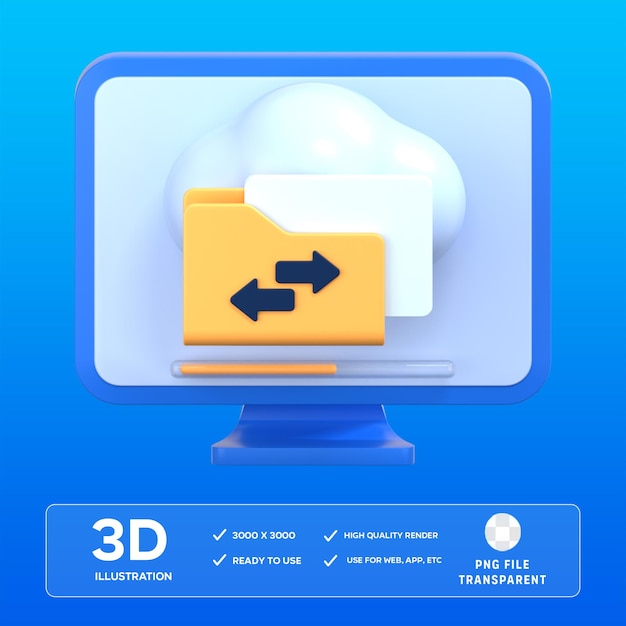 PSD ilustração 3d de transferência de nuvem psd