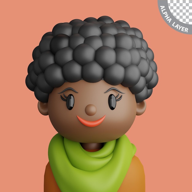 Ilustração 3D de uma mulher negra sorridente Desenho animado retrato de uma mulher negra em pé em um fundo de pêssego Avatar 3D para ui ux