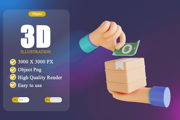 PSD ilustração 3d dinheiro na entrega 2