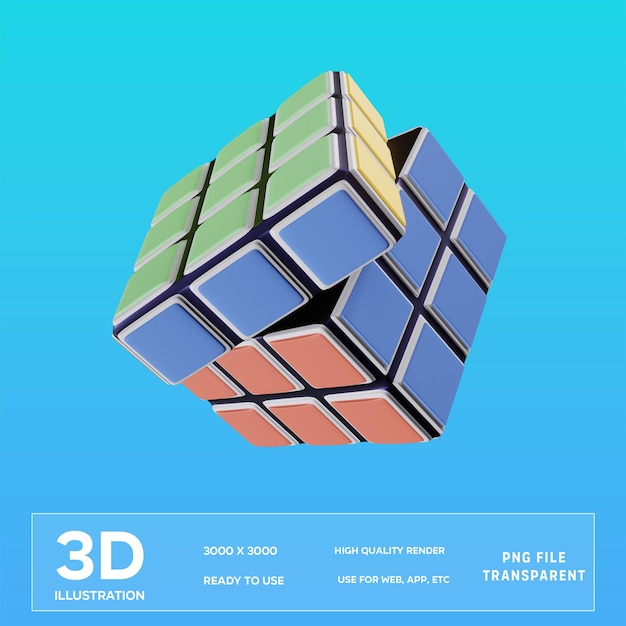 PSD ilustração 3d do cubo de rubik em psd