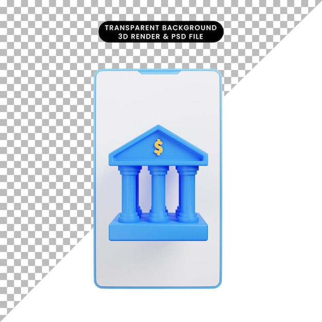 ilustração 3D do ícone bancário renderização em 3d de banco móvel