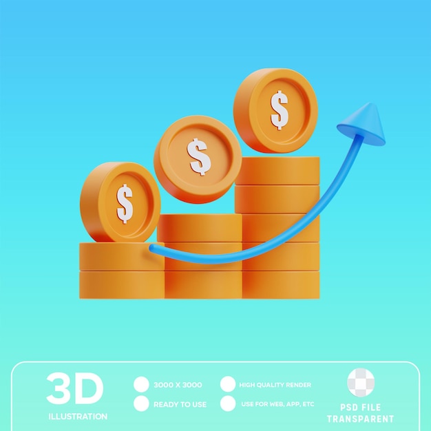 PSD ilustração 3d do lucro da psd