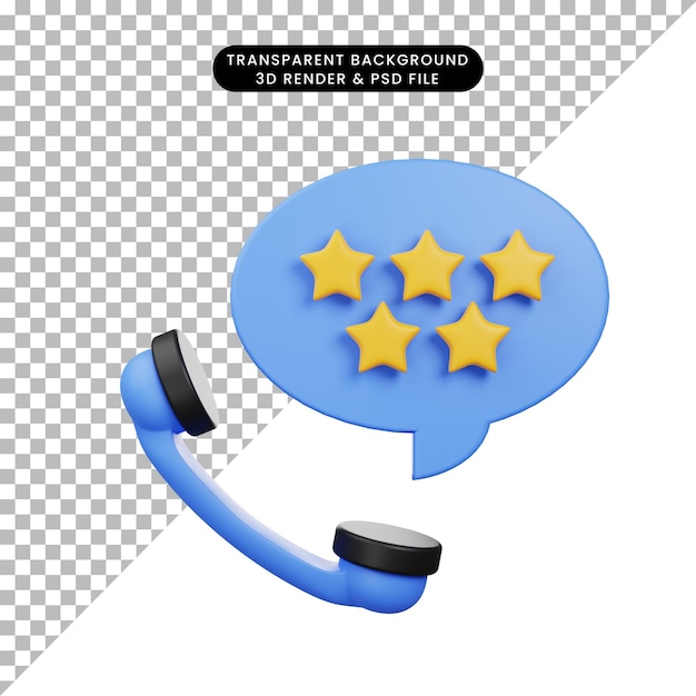 ilustração 3D do telefone de feedback de classificação 5 estrelas ícone 3d render