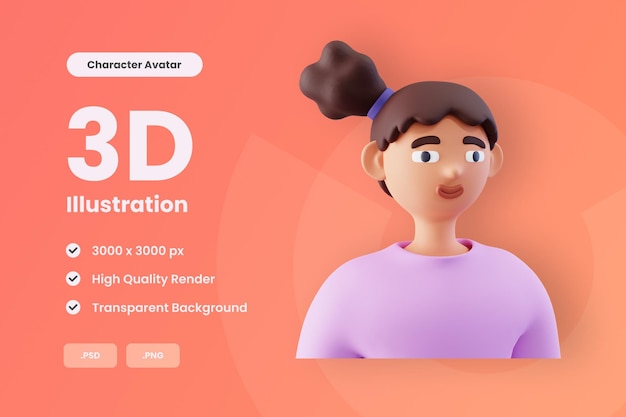 PSD ilustração 3d personagem avatar mulher 10