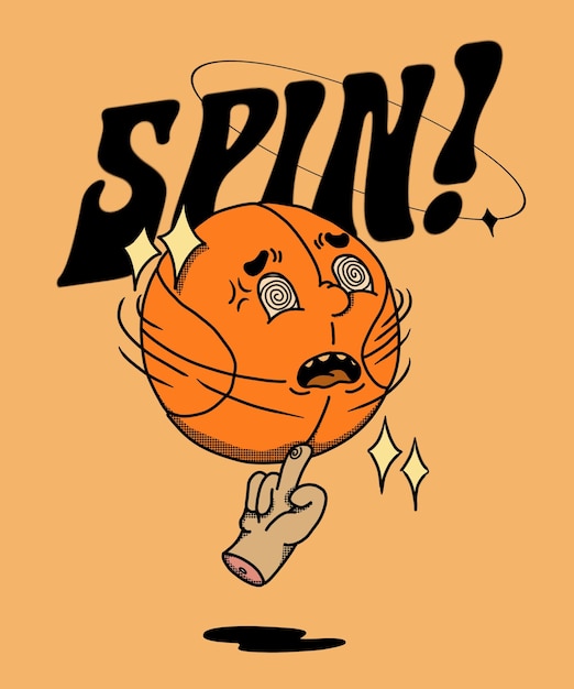 ilustração de desenho animado uma bola de basquete que continua girando