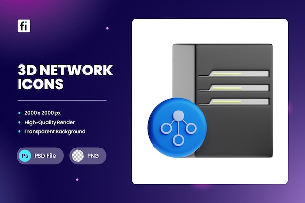 PSD ilustração de ícone 3d servidor dhcp