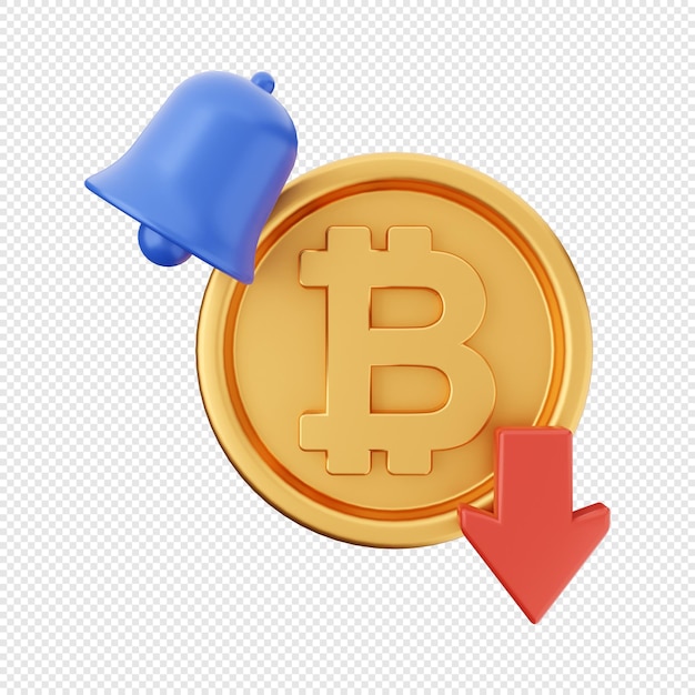 ilustração de ícone de preço de bitcoin 3d para baixo