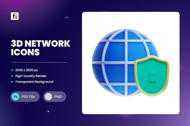 PSD ilustração de ícones de segurança de rede 3d