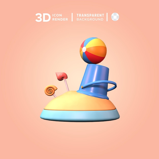 Ilustração de verão de bola de praia em 3D