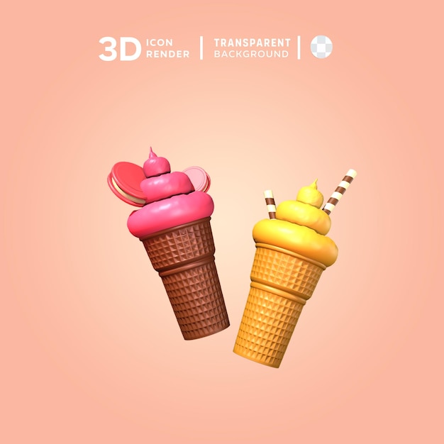 Ilustração de verão de sorvete de ícone 3D