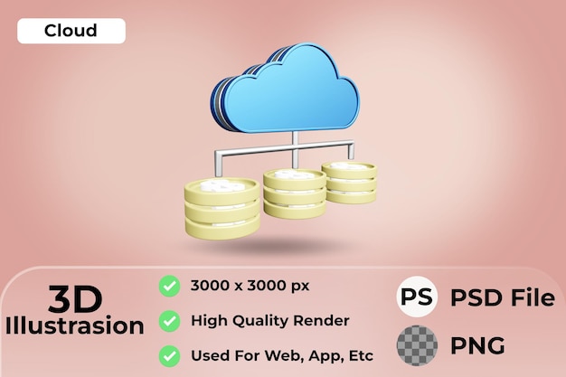 PSD ilustração do ícone de nuvem 3d.