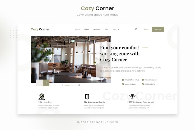 PSD image de héros de l'espace de coworking moderne cozy corner