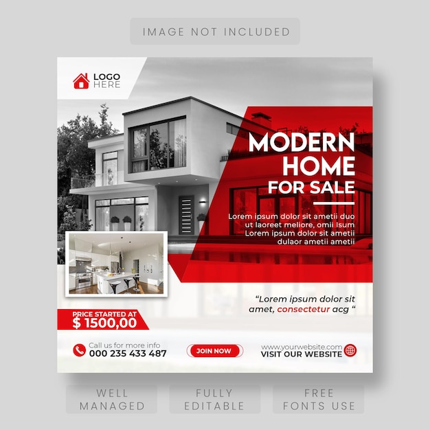 Immobilien-Haus-Immobilien-Instagram-Post oder quadratische Web-Banner-Vorlage