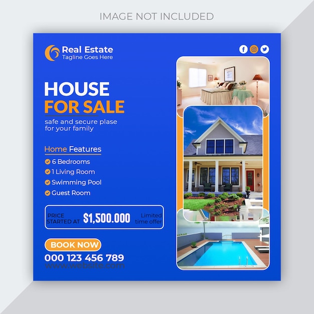 Imóvel, casa, propriedade, postagem no Instagram ou modelo de banner web quadrado