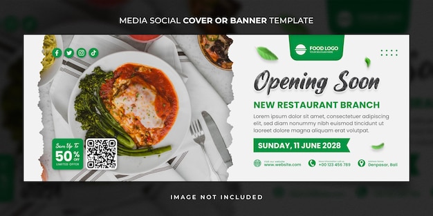 PSD inauguration du menu alimentaire du restaurant modèle de couverture ou de bannière pour les médias sociaux