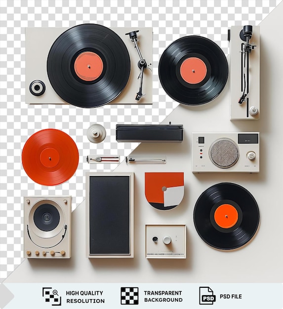 Un incroyable lecteur de disques vintage et des vinyles sur un mur blanc.