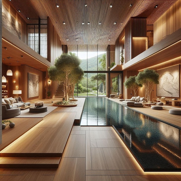 PSD innenarchitektur badezimmer mit infinity pool wellness social media vorlage mockup