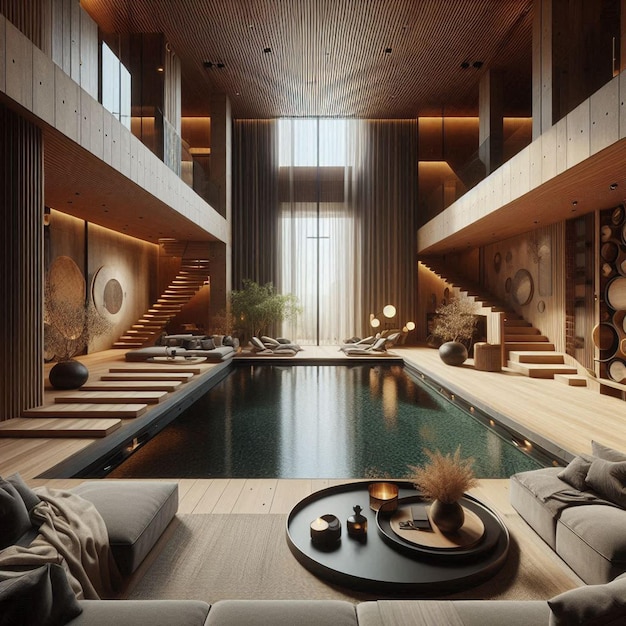 PSD innenarchitektur badezimmer mit infinity pool wellness social media vorlage mockup