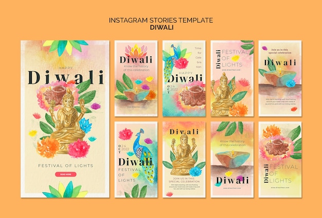 Instagram-geschichten zur aquarell-diwali-feier