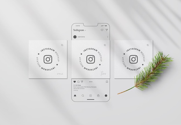 PSD instagram-post-mockup mit isolierter schnittstellenvorlage